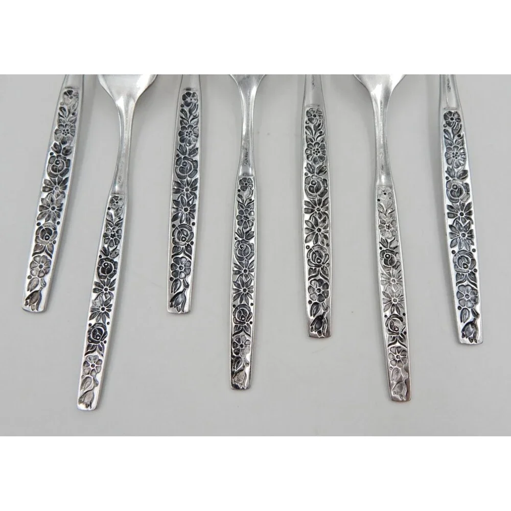 Rogers Deluxe Oneida Stainless Malibu Dinner Dessert Salad Floral Flatware Lot/7